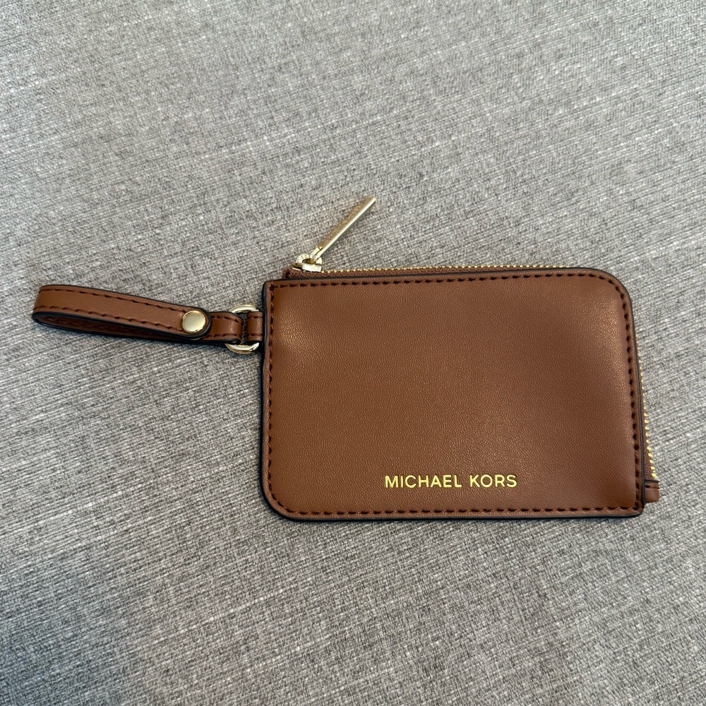 Michael Kors Brown Leather Card Holder with Gold Accent
